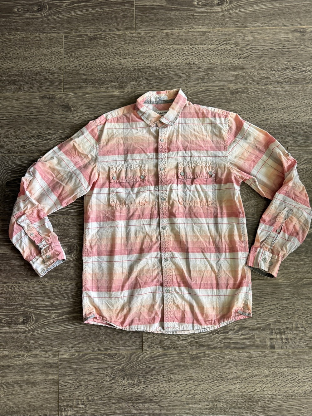 Calvin Klein Pink and White Striped Casual Button-Down Shirt